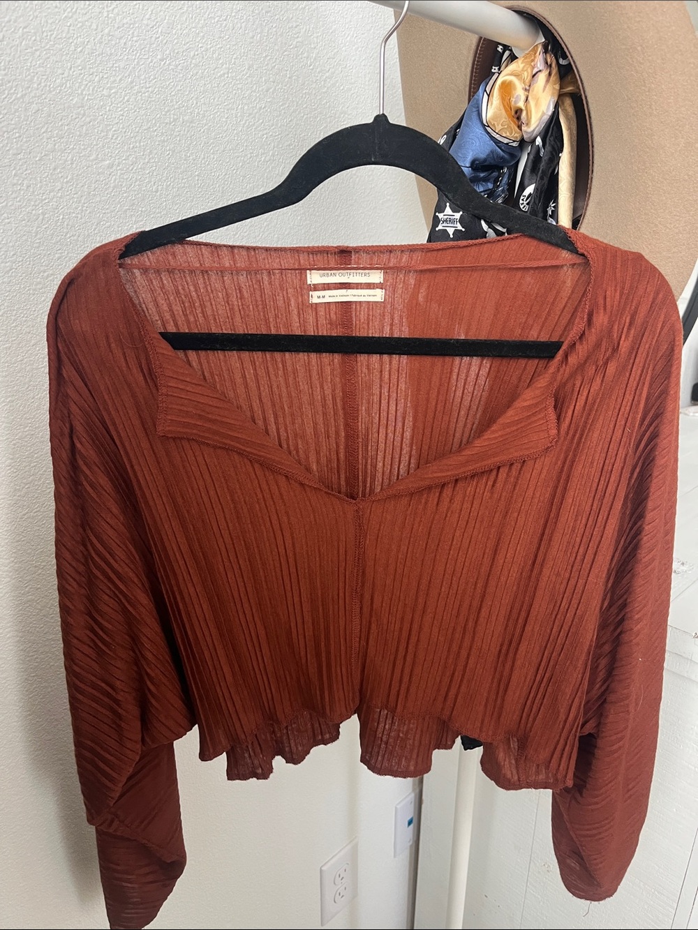 Urban Outfitters Rust Cropped Pleated V-Neck Top